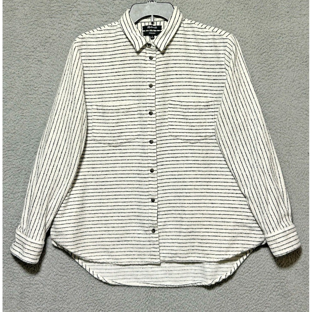 Madewell Womens M Shirt Button Up White Oversized Pockets Flannel Shacket